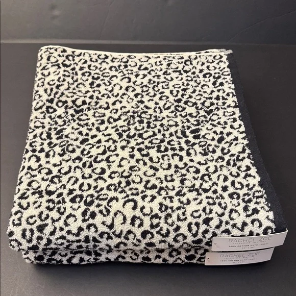 2pc RACHEL ZOE 100% Cotton Leopard Print Bath Towel Set - COCONUT MI - Blk/Wht - Picture 4 of 8